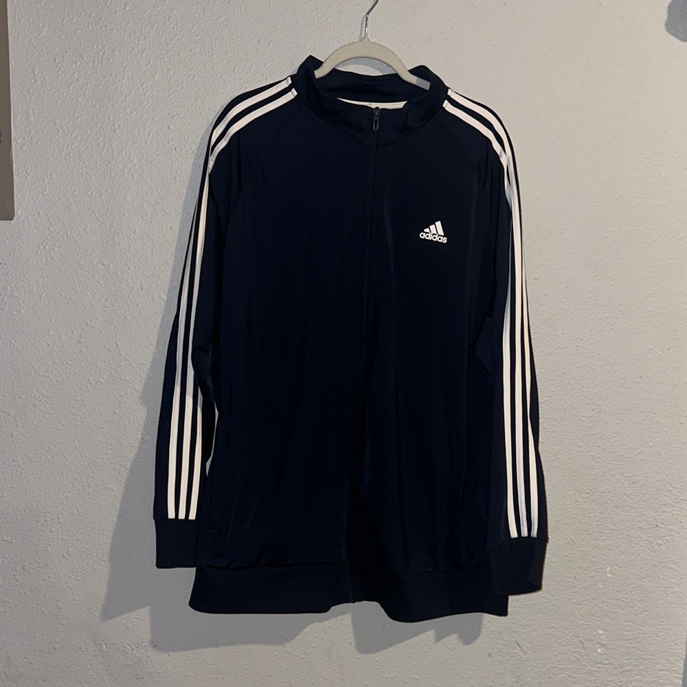 Adidas Men's Dark Blue Jacket with White Accents